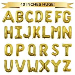 “40” Inch Large Gold Letter Balloons, Big Size Jumbo Helium Mylar Foil Party Balloons"E"for Birthday Party Decorations, Party Wedding Bachelorette Bridal Shower Decoration Holiday Balloon Decoration