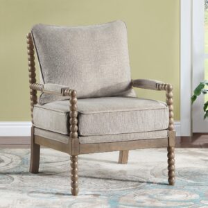 duhome linen fabric spindle accent chair with wood frame,modern accent chairs with padded spring seat and brushed white base for living room bedroom farmhouse home office belcony