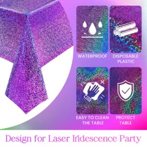 Just Shimmer 2 Pcs Black & Purple Holographic Laser Tablecloths Iridescence Shiny Table Covers 40" x 108" Halloween Decorations Space Plastic Table Cloths for Birthday Party Wedding Events Supplies