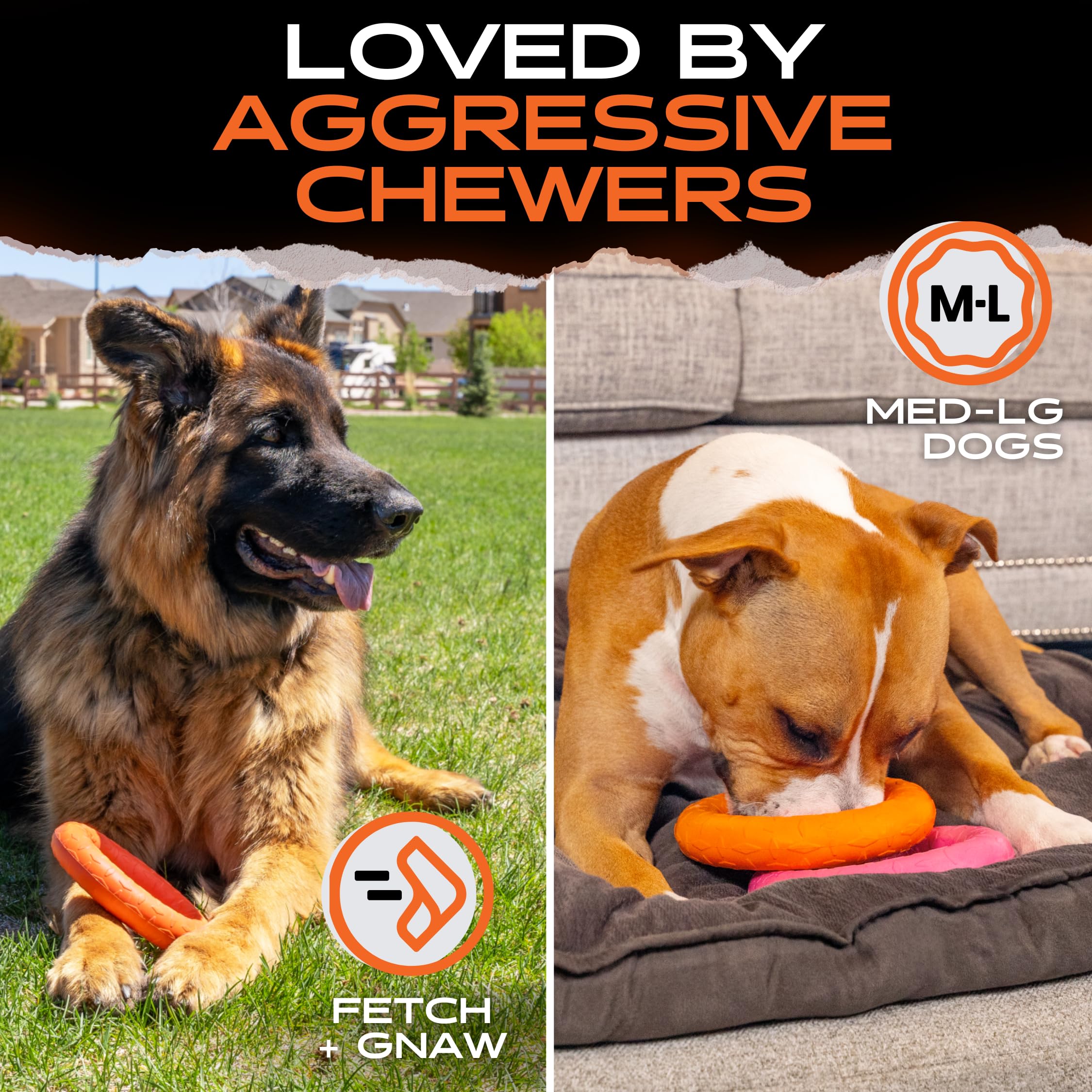 Monster K9 Indestructible Chew Ring - Lifetime Replacement - Ultra Durable Dog Toy for Aggressive Chewers - Chew, Tug, & Fetch - Best Tough Dog Toy for Medium & Large Breeds - Made in USA - 6.5in