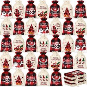 huhumy 60 pcs christmas burlap bags with drawstring plaid party favor gift bags mini candy goodies bag black and red plaid treat bags for christmas party birthday supplies (5 x 7 inch)