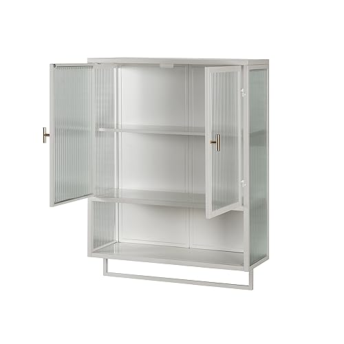 HomSof 23.62" Glass Doors Modern Two-Door Wall Cabinet with Featuring Two-Tier Enclosed Storage,an Open Shelf,and Towel Rack,for Entryway Living Room Bathroom Dining Room