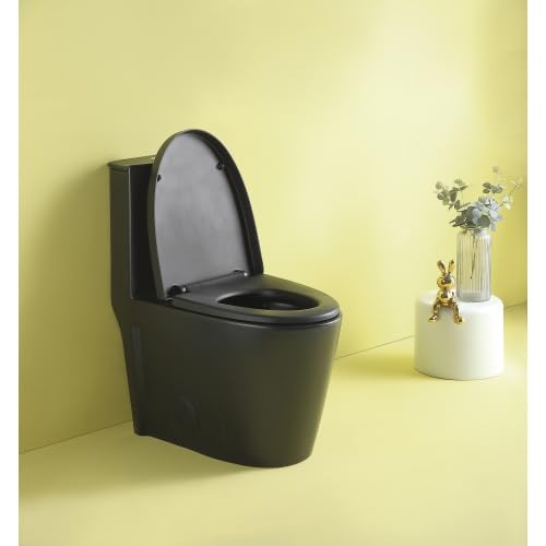 Modern Bidet Toilet Seat, One Piece Toilet with Comfort Chair Seat For Bathroom, Elongated Toilet with Soft-Close Seat, Toilet Bidet, Dual-Flush Functionality, Hotel (Black+New)