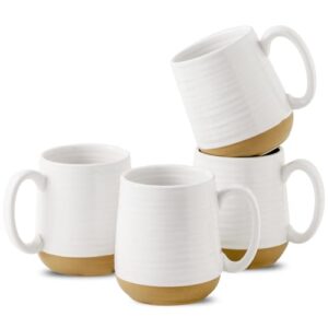 hasense coffee mugs set of 4, 15 oz ceramic coffee cups with comfortable handle, large tea cups for coffee, soup, latte, mug set gift for wedding, microwave and dishwasher safe, white