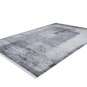 BESPOKY 2'7" x 13'1" - 80 x 400 Cm Jamshedpur Grey Framed Cotton Machine Washable Non Slip Living Room Bedroom Nursery Hallway Indoor Outdoor Area Rug