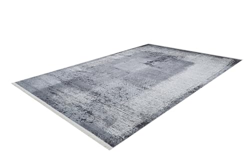 BESPOKY 2'7" x 13'1" - 80 x 400 Cm Jamshedpur Grey Framed Cotton Machine Washable Non Slip Living Room Bedroom Nursery Hallway Indoor Outdoor Area Rug