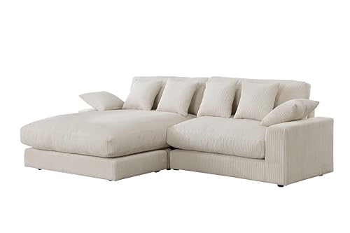 Lilola Home Mystic Beige Corduroy Reversible Sectional Sofa Chaise