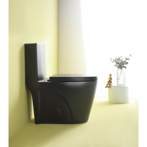 Modern Bidet Toilet Seat, One Piece Toilet with Comfort Chair Seat For Bathroom, Elongated Toilet with Soft-Close Seat, Toilet Bidet, Dual-Flush Functionality, Hotel (Black+New)