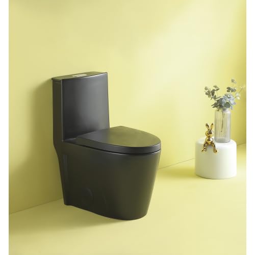 Modern Bidet Toilet Seat, One Piece Toilet with Comfort Chair Seat For Bathroom, Elongated Toilet with Soft-Close Seat, Toilet Bidet, Dual-Flush Functionality, Hotel (Black+New)