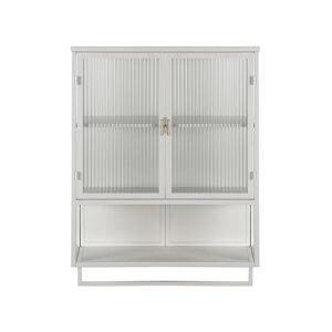 HomSof 23.62" Glass Doors Modern Two-Door Wall Cabinet with Featuring Two-Tier Enclosed Storage,an Open Shelf,and Towel Rack,for Entryway Living Room Bathroom Dining Room