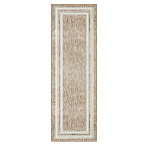 OJIA Modern Bordered Washable Runner Rug, 2'x6' Rug Runners Non Slip Kitchen Rugs Runner Soft Bathroom Rug Runner Non-Shedding Carpet Runner for Bedroom Entryway Laundry Room