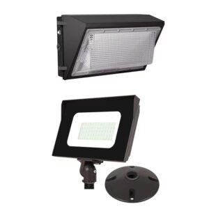 tesoorda 120w led wall pack light with dusk to dawn photocell and led flood lights outdoor, 40w led flood light with knuckle