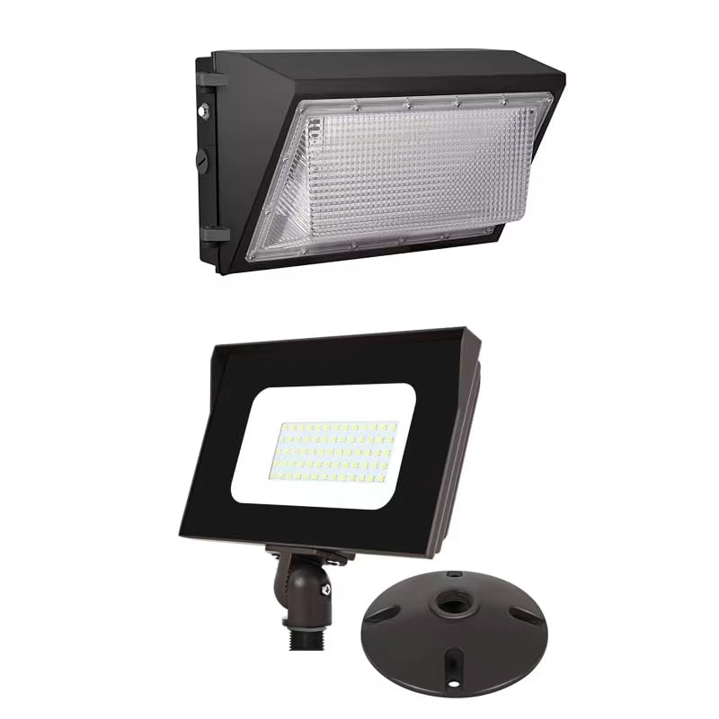 Tesoorda 120W LED Wall Pack Light with Dusk to Dawn Photocell and LED Flood Lights Outdoor, 40W LED Flood Light with Knuckle