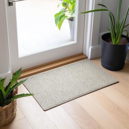 Addison Rugs Chantille ACN620 Ivory 1'8" x 2'6" Indoor Outdoor Area Rug, Easy Clean, Machine Washable, Non Shedding, Bedroom, Living Room, Dining Room, Kitchen, Patio Rug