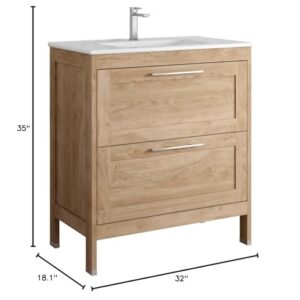 DAX Lakeside Engineered Wood and Porcelain Single Vanity with Onix Basin, 32", Oak