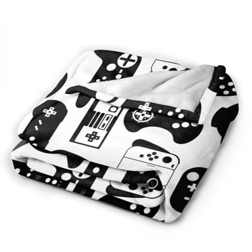 Video Game Gaming Black White Gamer Throw Blanket Soft Bed Bedding Warm Cozy Plush Flannel Fleece Blankets Gifts for Kids Boys Teens Men, Sofa Couch Bedroom Home Decor, 60"X50"