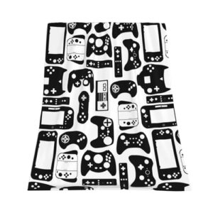 Video Game Gaming Black White Gamer Throw Blanket Soft Bed Bedding Warm Cozy Plush Flannel Fleece Blankets Gifts for Kids Boys Teens Men, Sofa Couch Bedroom Home Decor, 60"X50"