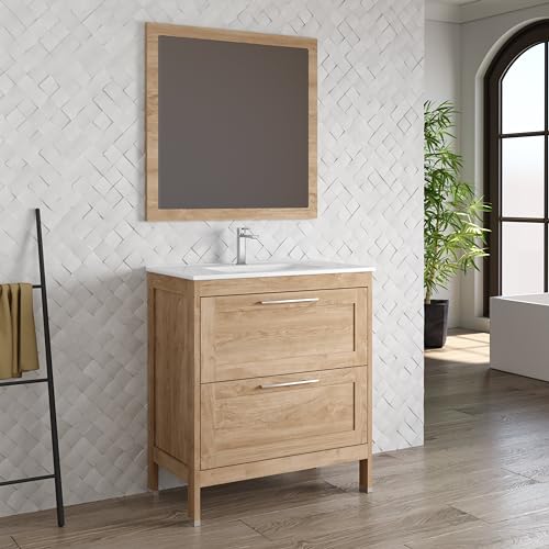 DAX Lakeside Engineered Wood and Porcelain Single Vanity with Onix Basin, 32", Oak