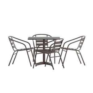 flash furniture tlh-alum-32sq-017bz4-gg lila 31.5'' square aluminum indoor-outdoor table set with 4 slat back chairs, bronze