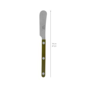 Sabre Paris - Set of 2 Spreader Knives 5.5 inches - Bistrot Vintage Collection - Perfect for Butter, Tapenades, Spreads - Stainless Steel & Nylon - Dishwasher Safe - Fern Green - Mat Finish