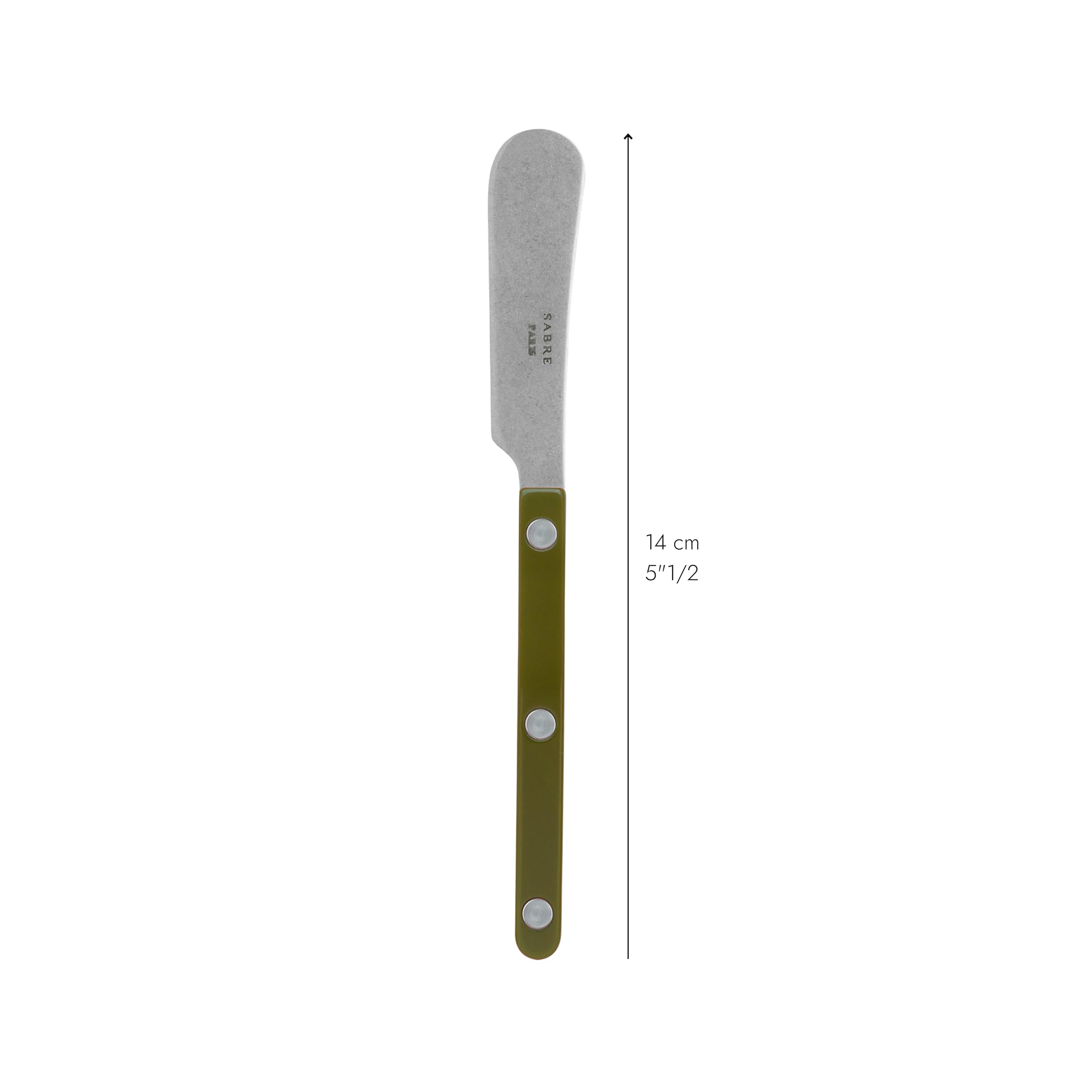 Sabre Paris - Set of 2 Spreader Knives 5.5 inches - Bistrot Vintage Collection - Perfect for Butter, Tapenades, Spreads - Stainless Steel & Nylon - Dishwasher Safe - Fern Green - Mat Finish