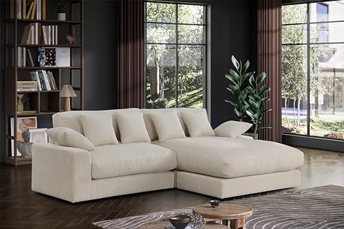 Lilola Home Mystic Beige Corduroy Reversible Sectional Sofa Chaise