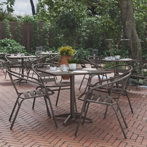 Flash Furniture TLH-ALUM-32SQ-017BZ4-GG Lila 31.5'' Square Aluminum Indoor-Outdoor Table Set with 4 Slat Back Chairs, Bronze