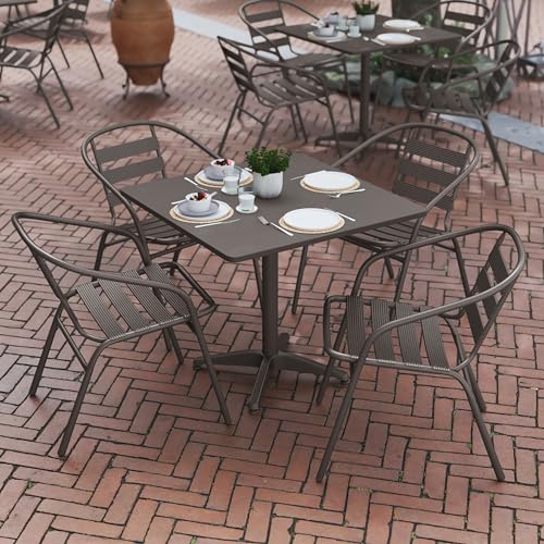 Flash Furniture TLH-ALUM-32SQ-017BZ4-GG Lila 31.5'' Square Aluminum Indoor-Outdoor Table Set with 4 Slat Back Chairs, Bronze