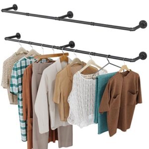 OROPY Clothes Rack, 65.7" Industrial Pipe Clothing Rack 2 Pack for Clothes, Wall Mounted Heavy Duty Space Saving Garment Rack for Closet Storage, Black, 3 Base