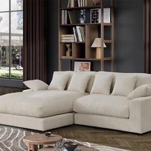 Lilola Home Mystic Beige Corduroy Reversible Sectional Sofa Chaise