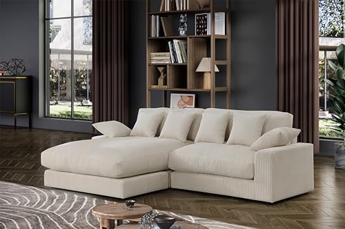 Lilola Home Mystic Beige Corduroy Reversible Sectional Sofa Chaise