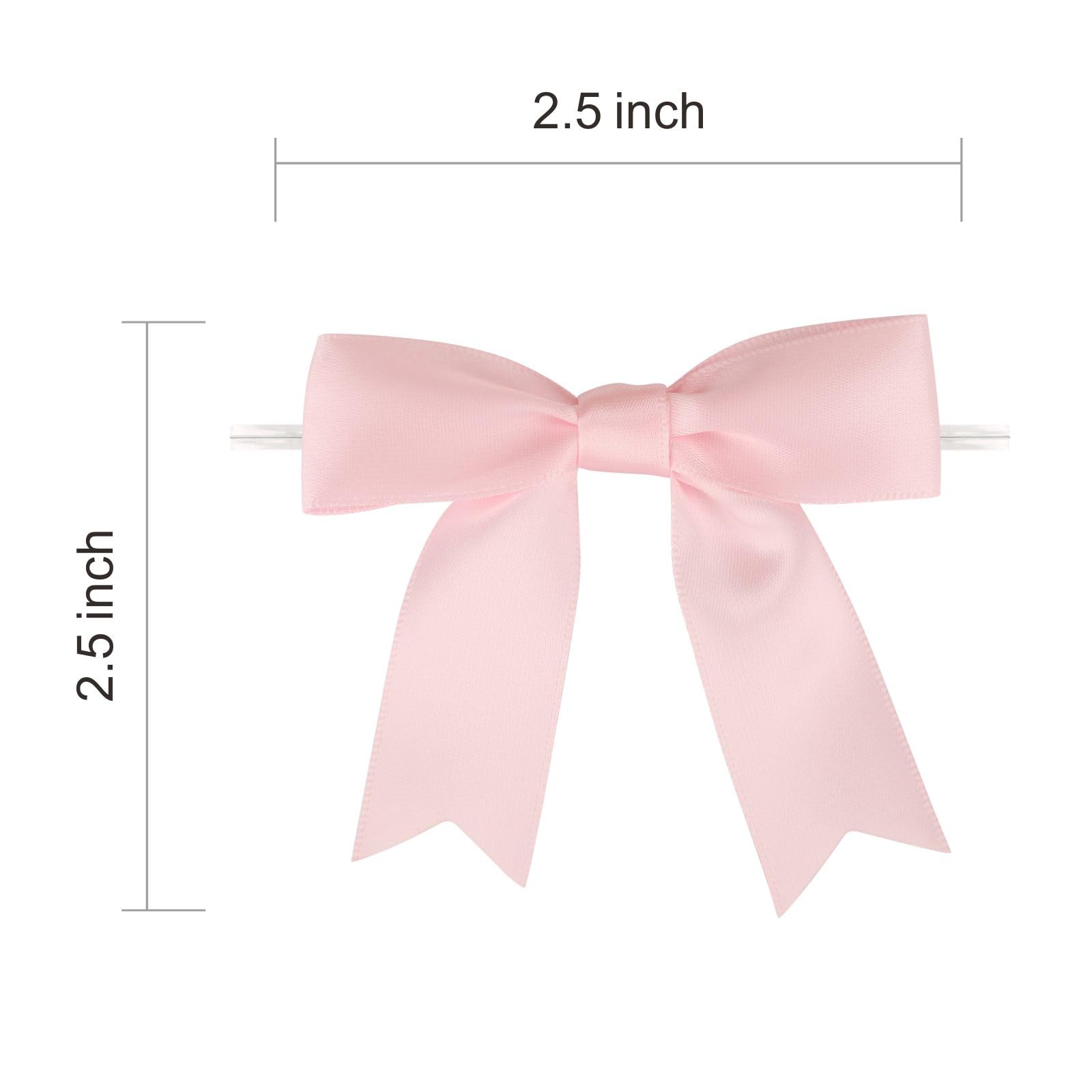 Meseey 100 Pcs Pastel Pink Satin Ribbon Bows with Twist Tie 2.5 Inch Pretied Premade Colored Craft Bows for Gift Wrapping Basket Wedding Baby Shower Brithday Party (Pink)