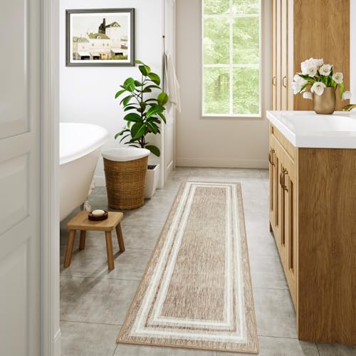 OJIA Modern Bordered Washable Runner Rug, 2'x6' Rug Runners Non Slip Kitchen Rugs Runner Soft Bathroom Rug Runner Non-Shedding Carpet Runner for Bedroom Entryway Laundry Room