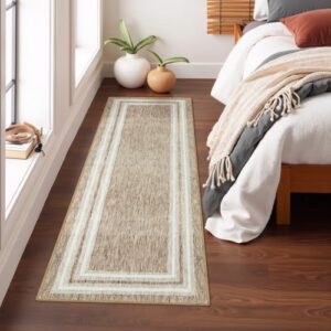 ojia modern bordered washable runner rug, 2'x6' rug runners non slip kitchen rugs runner soft bathroom rug runner non-shedding carpet runner for bedroom entryway laundry room