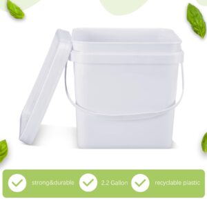 Suzile 10 Pcs 2.2 Gallon Square Bucket with Lid Food Grade Plastic Bucket 10L Utility Industrial Pail with Handle Container for Food Oil Tub Water Fishing Paint House Cleaning Car Washing(White)