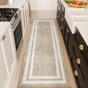 OJIA Modern Bordered Washable Runner Rug, 2'x6' Rug Runners Non Slip Kitchen Rugs Runner Soft Bathroom Rug Runner Non-Shedding Carpet Runner for Bedroom Entryway Laundry Room