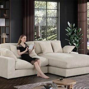 Lilola Home Mystic Beige Corduroy Reversible Sectional Sofa Chaise