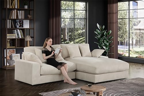 Lilola Home Mystic Beige Corduroy Reversible Sectional Sofa Chaise