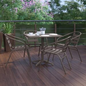 Flash Furniture TLH-ALUM-32SQ-017BZ4-GG Lila 31.5'' Square Aluminum Indoor-Outdoor Table Set with 4 Slat Back Chairs, Bronze