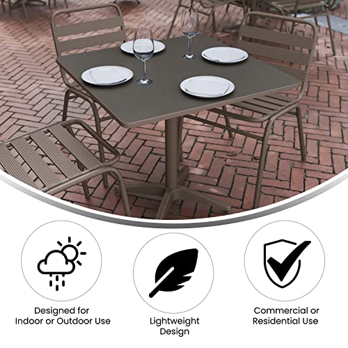 Flash Furniture TLH-ALUM-32SQ-017BZ4-GG Lila 31.5'' Square Aluminum Indoor-Outdoor Table Set with 4 Slat Back Chairs, Bronze