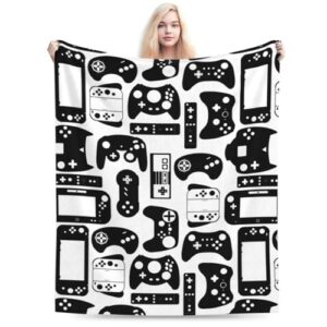 Video Game Gaming Black White Gamer Throw Blanket Soft Bed Bedding Warm Cozy Plush Flannel Fleece Blankets Gifts for Kids Boys Teens Men, Sofa Couch Bedroom Home Decor, 60"X50"