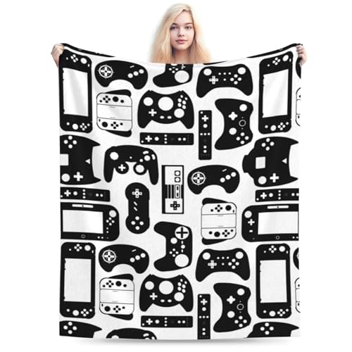 Video Game Gaming Black White Gamer Throw Blanket Soft Bed Bedding Warm Cozy Plush Flannel Fleece Blankets Gifts for Kids Boys Teens Men, Sofa Couch Bedroom Home Decor, 60"X50"