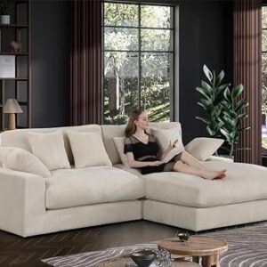 Lilola Home Mystic Beige Corduroy Reversible Sectional Sofa Chaise