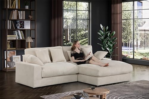 Lilola Home Mystic Beige Corduroy Reversible Sectional Sofa Chaise