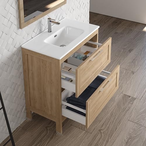 DAX Lakeside Engineered Wood and Porcelain Single Vanity with Onix Basin, 32", Oak