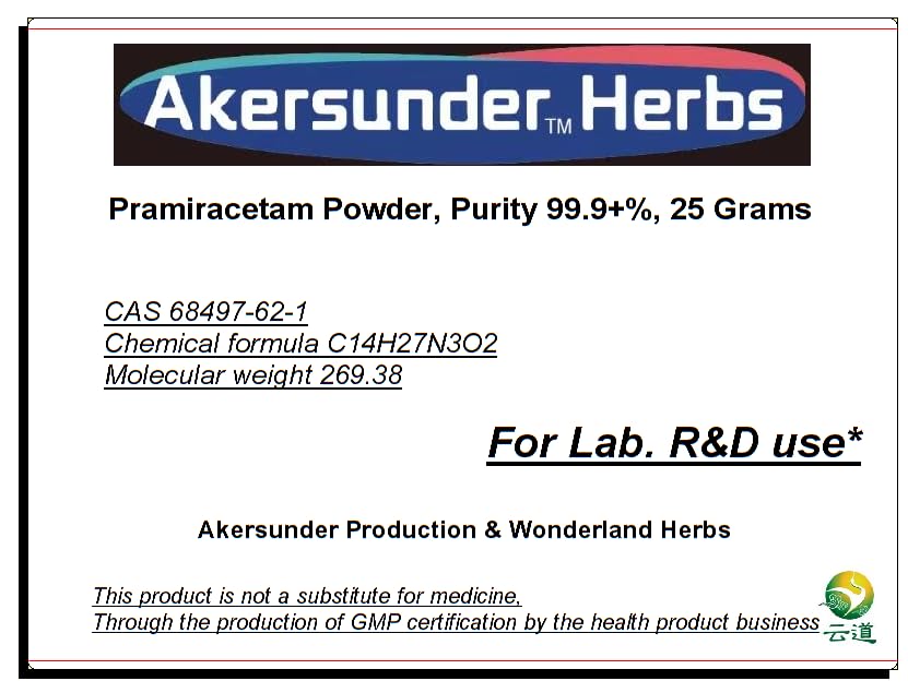 Akersunder Pramiracetam Powder, Purity 99+%, 25 Grams, Include 100mg Scoop