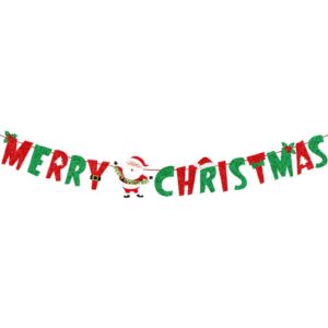 comelodiant merry christmas banner glitter christmas banner red &green christmas bunting banner sign for xmas decorations indoor christmas home wall fireplace mantel décor