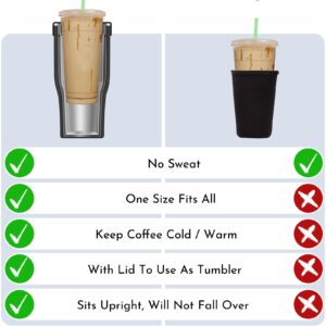 Universal Iced Coffee Sleeve - Insulated Double Wall Reusable Stainless Steel Holder Sleeves Insulator for Cold Drinks Fits Starbucks Dunkin Donuts Dutch Bros Small Medium Large Cups (Black Leopard)