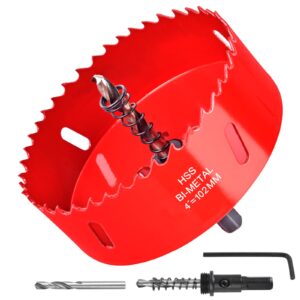 4 inch / 102mm hole saw for wood, plastic board, ceiling,drywall, and metal sheet - hss bi-metal hole cutter with pilot drill bit