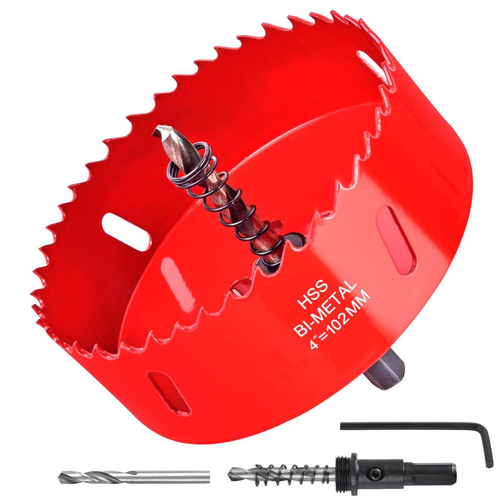 4 Inch / 102mm Hole Saw for Wood, Plastic Board, Ceiling,Drywall, and Metal Sheet - HSS Bi-Metal Hole Cutter with Pilot Drill Bit